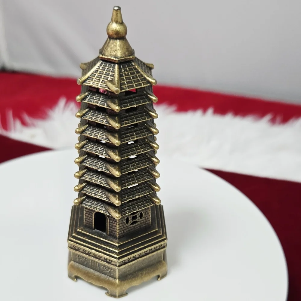 Mini Wenchang Pagoda Brass Incense Holder Feng Shui Study Desk Focus Zen Decor